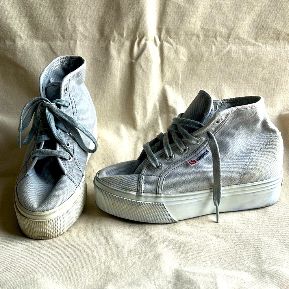Superga ankle high sneakers, light blue, platform